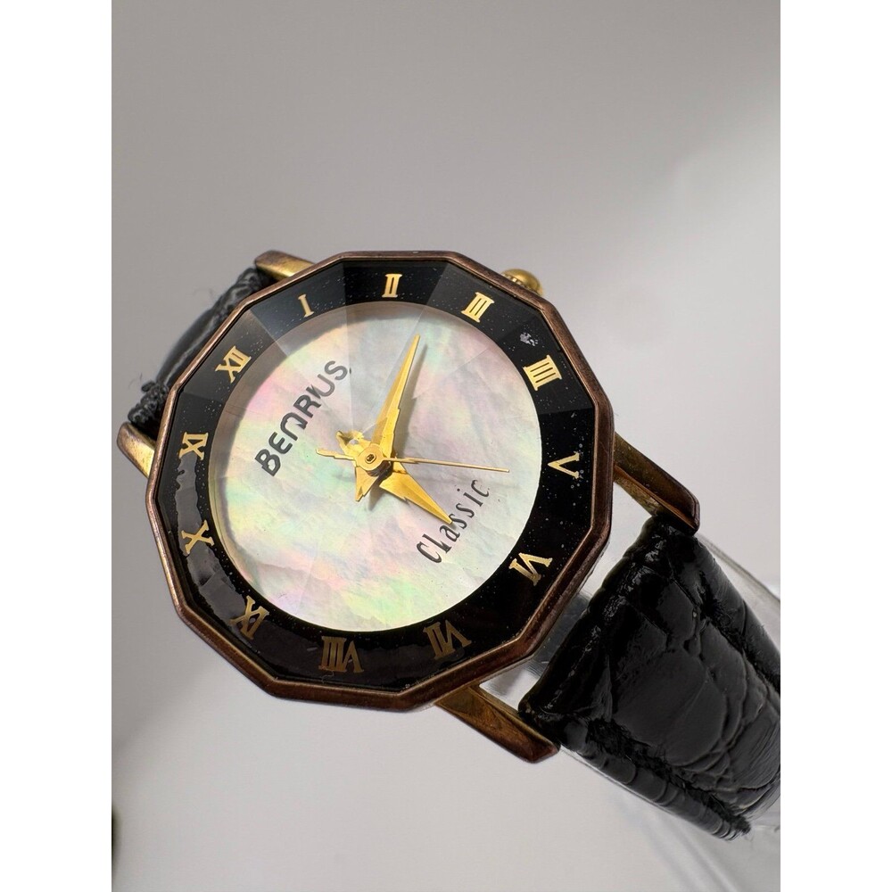 Benrus Classic Mother of Pearl Octagon Women's Watch - Gold Tone